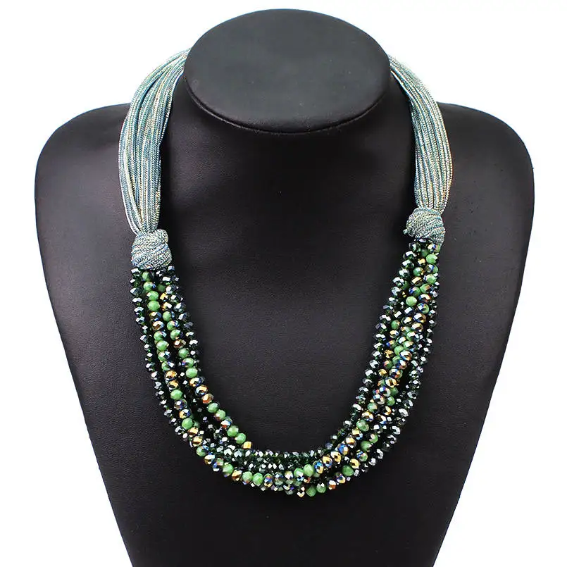 Green Necklace Многослойные крупное хрустальное ожерелье для Для женщин бусины ручной воротник утверждающий кулон Цепочки и ожерелья вечерние украшения UKNE - Окраска металла: Green Necklace
