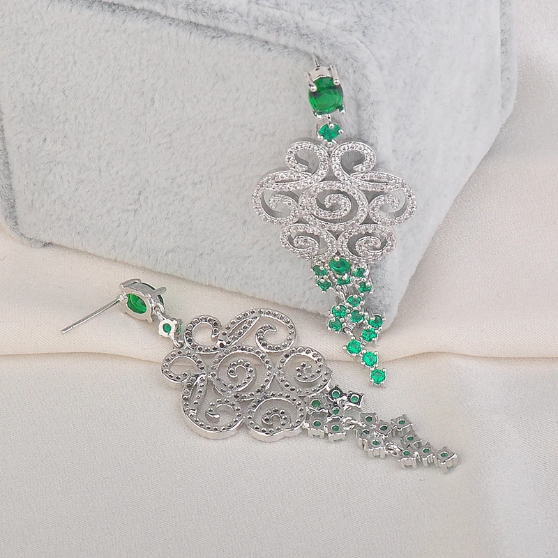 Женские серьги в стиле ретро GLE5977 висячие с микро инкрустацией из циркония