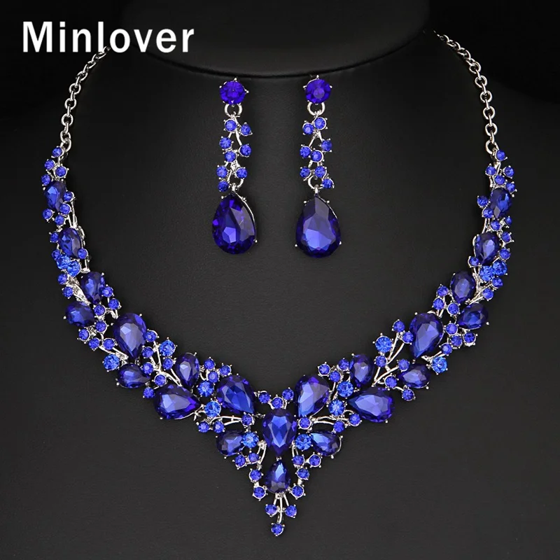 Minlover свадебные комплекты ювелирных изделий Камни в форме капли свадебное
