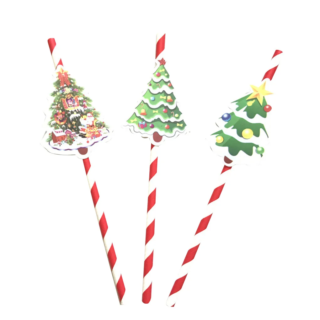 Christmas tree Металлическая Питьевая соломинка и бамбуковая Питьевая соломинки многократного использования экологически чистая кухонная щетка натуральный бамбук Зеленая бамбуковая соломинка - Цвет: Christmas tree