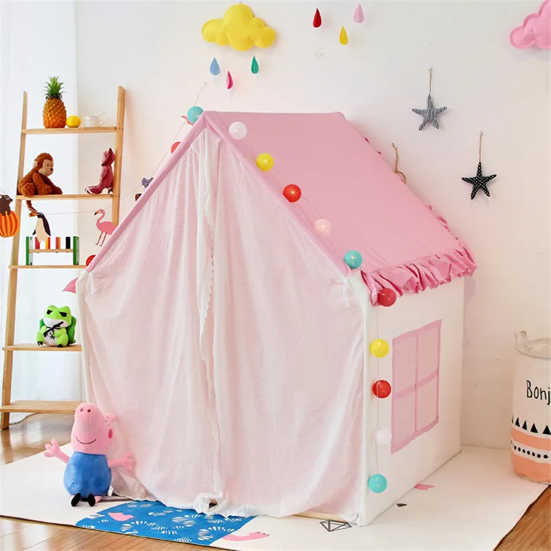 Preise Rosa Mädchen Prinzessin Zelt Baumwolle Solide Holz Spielen Spiel Haus Spitze Prinzessin Schloss Zelt Haus Für Kinder Prinzessin Party Dekorationen
