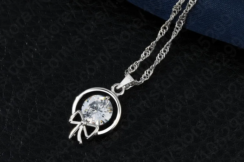 

Discount Delicate Bow-Knot 925 Sterling Silver Cubic Zirconia Necklace Drop Earring Jewelry Sets For Women Girl