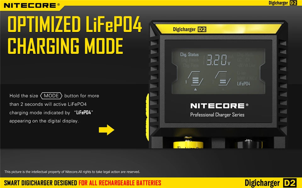 Nitecore D4 D2 18650 Батарея Зарядное устройство с ЖК-дисплей Экран для IMR литий-ионный LiFePO4 Ni-Cd-плеер зарядки 26650 18650 14500 Зарядное устройство