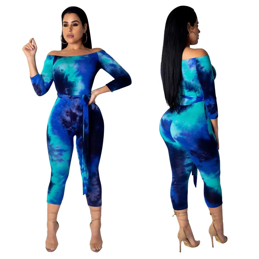 

Digital Starry Print Women One Slash Full Sleeve Sheath Women Rompers Fitness Bodysuits Women Jumpsuits