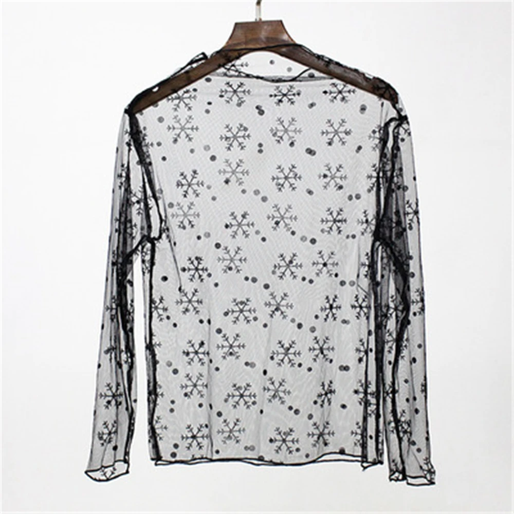 Женская кружевная блузка в горошек с длинным рукавом | одежда