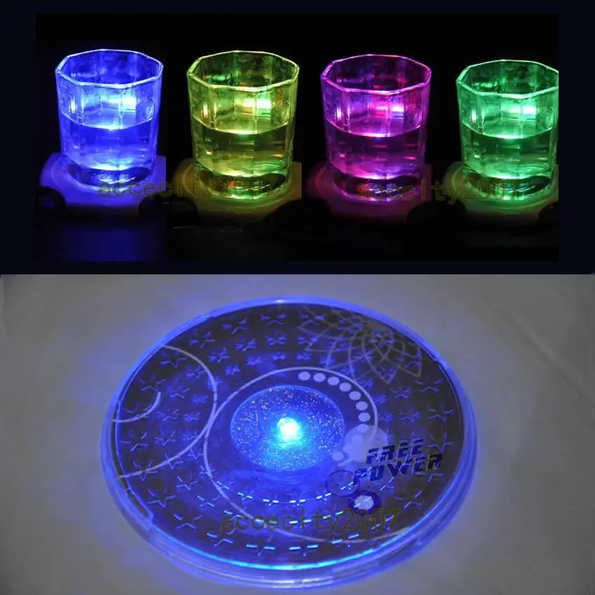 1X LED Coaster изменение цвета свет вверх чашка для напитков коврик посуда светящаяся