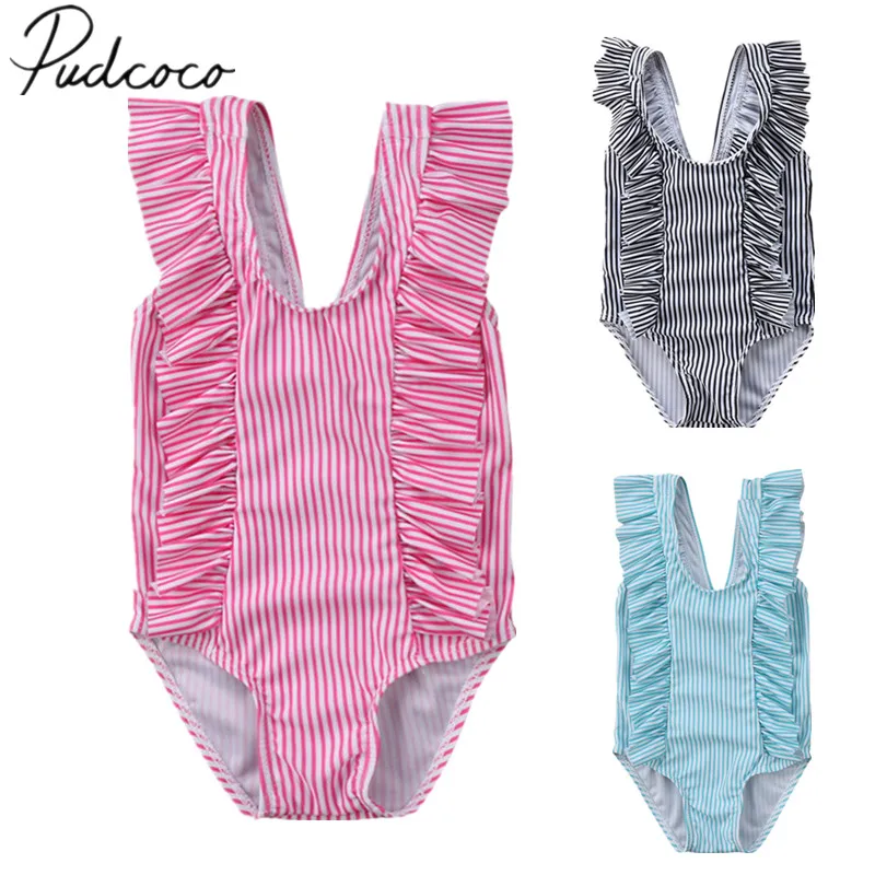 Новинка 2018 брендовый детский купальник в полоску с оборками|Ромперы| |