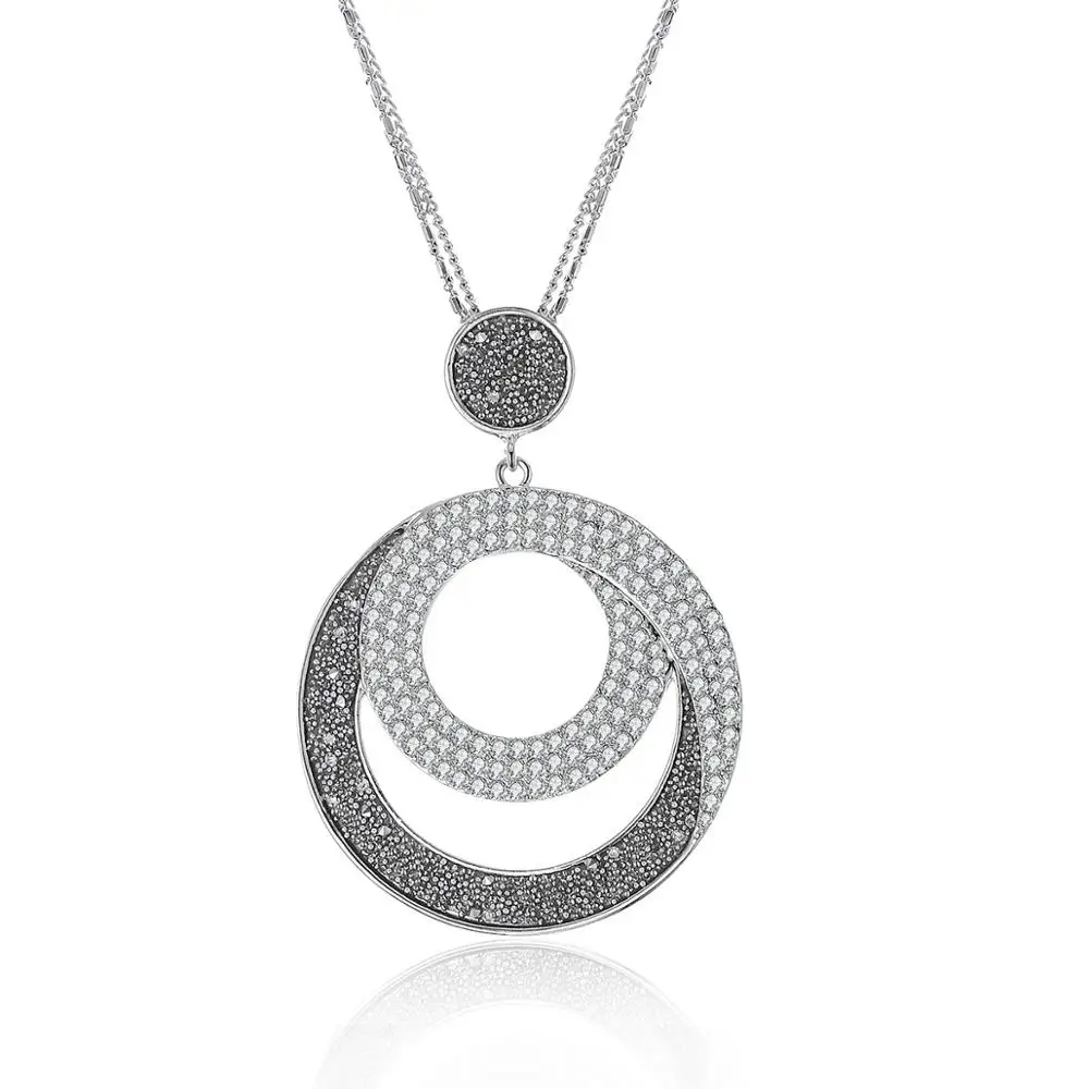 silver Винтажное женское массивное ожерелье геометрический большой круг кристалл кулон ожерелье s длинный свитер цепь модное ювелирное изделие подарок для девочки - Окраска металла: silver