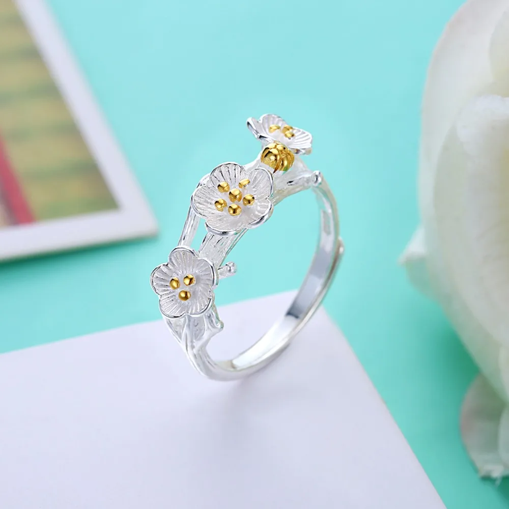 WK Hot Fashion Real Pure 925 Sterling Silver Rings Jewelry For Women Classic Flower Adjustable Ring Female 4W NRY94 | Украшения и