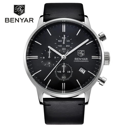 silver black B BENYAR модные спортивные мужские часы с хронографом лучший бренд класса люкс кварцевые часы водонепроницаемые часы мужские часы relogio Masculino - Цвет: silver black B