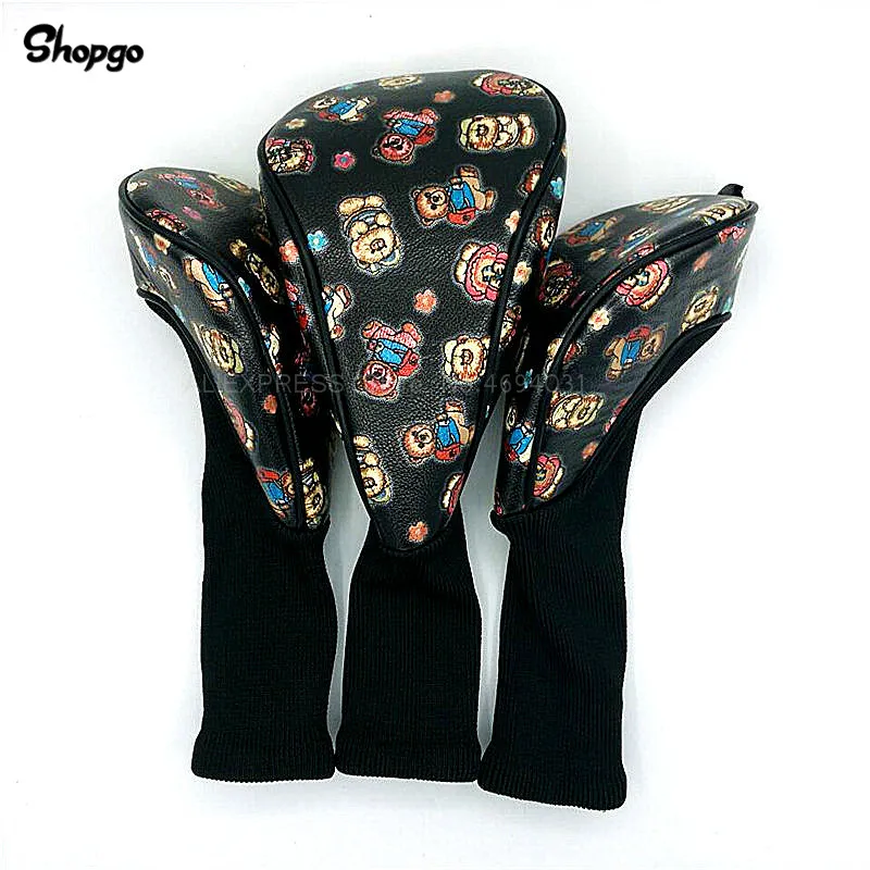 

[4 Colors] Little Bear Golf Driver Fairway Woods Covers 1 3 5 PU Leather Complete Set Headcovers 3pcs/lot