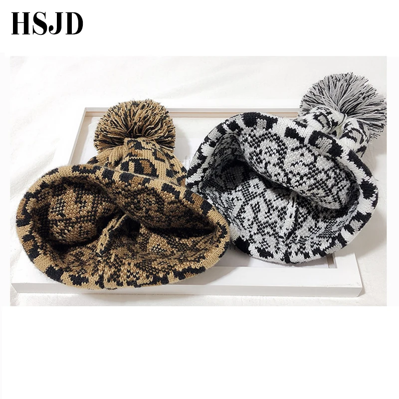 Леопардовая Мужская и женская вязаная шапка в стиле хип-хоп зимняя теплая s