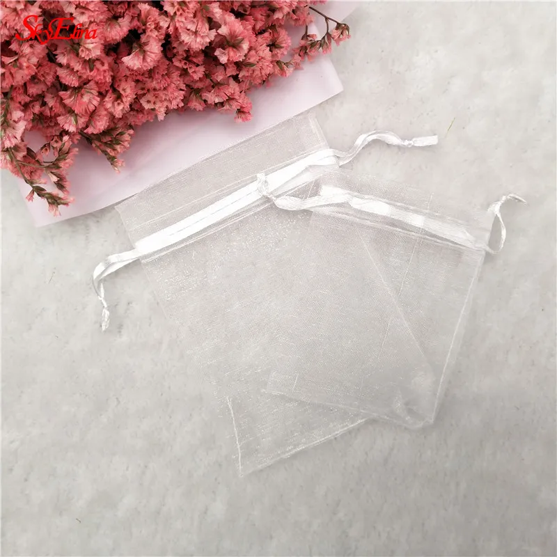 white 100 шт. сумки из органзы Ювелирные изделия из тюля упаковочные сумки Свадебные украшения Eugen пряжа мешок 7x9 10x15 13x18 17x23 30x40 см 5z - Цвет: white