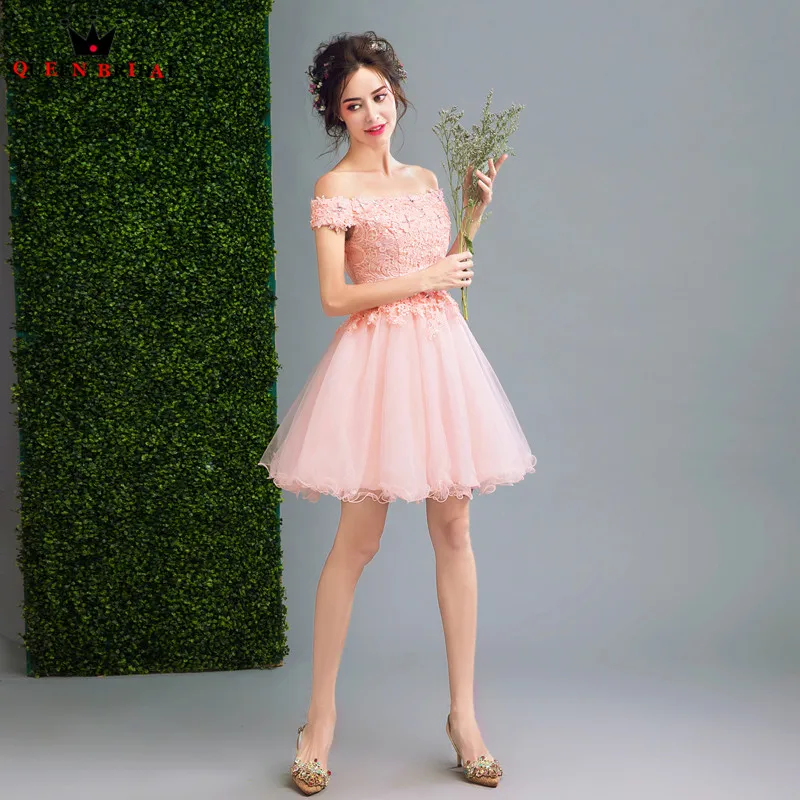 QUEEN BRIDAL Evening Dresses Short Pink Tulle Lace Elegant Women Prom Party Dress Gown 2020 NEW Vestido De Festa JW33 | Свадьбы и