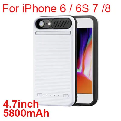 4.7 5800mAh White 5800 Аккумулятор для телефона, мАч Зарядное устройство для iPhone 6 7 8 8200 мАч зарядка аккумулятора чехол для iPhone 6 Plus 7 Plus 8 Plus с подставкой для динамика - Цвет: 4.7 5800mAh White