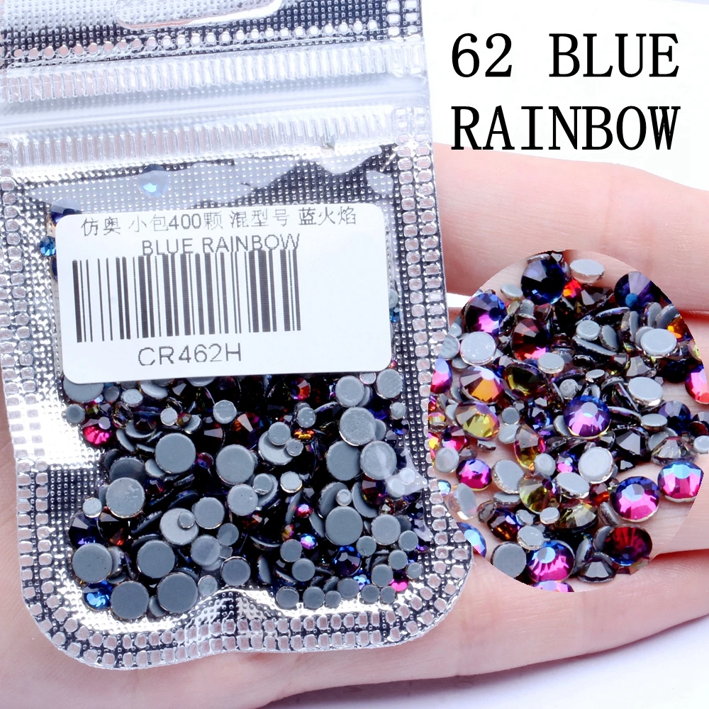 BLUE RAINBOW Смешанные размеры 400 шт./упак. все AB Цвета Hotfix Flatback Стразы для ногтей Rhinestoens для дизайна ногтей 3D украшения для ногтей украшение драгоценных камней - Цвет: BLUE RAINBOW
