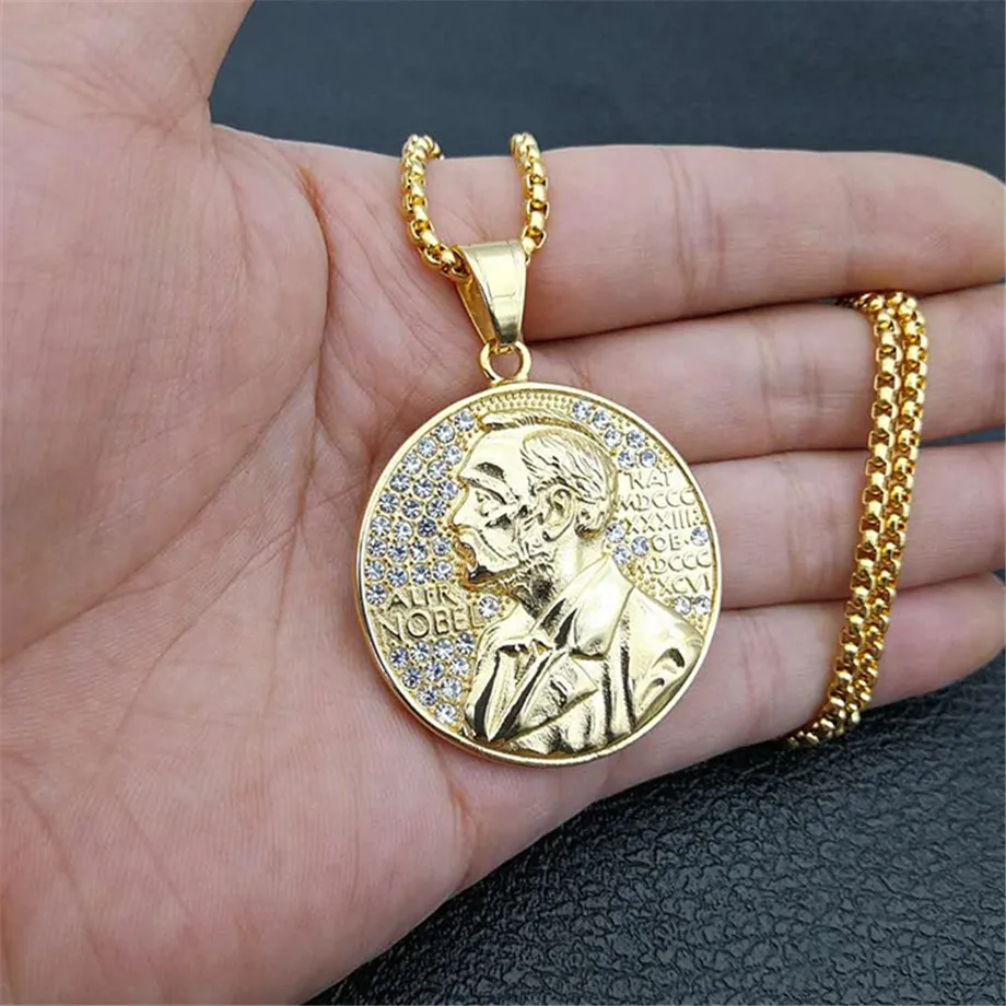 Ожерелье с подвеской в стиле хип хоп со льдом из Линкольна для мужчин золотого