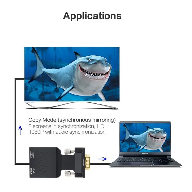 AHHROOU VGA к HDMI Кабельный адаптер-переходник с аудио кабелем 1080 P адаптер для ПК ноутбук к HDTV проектору