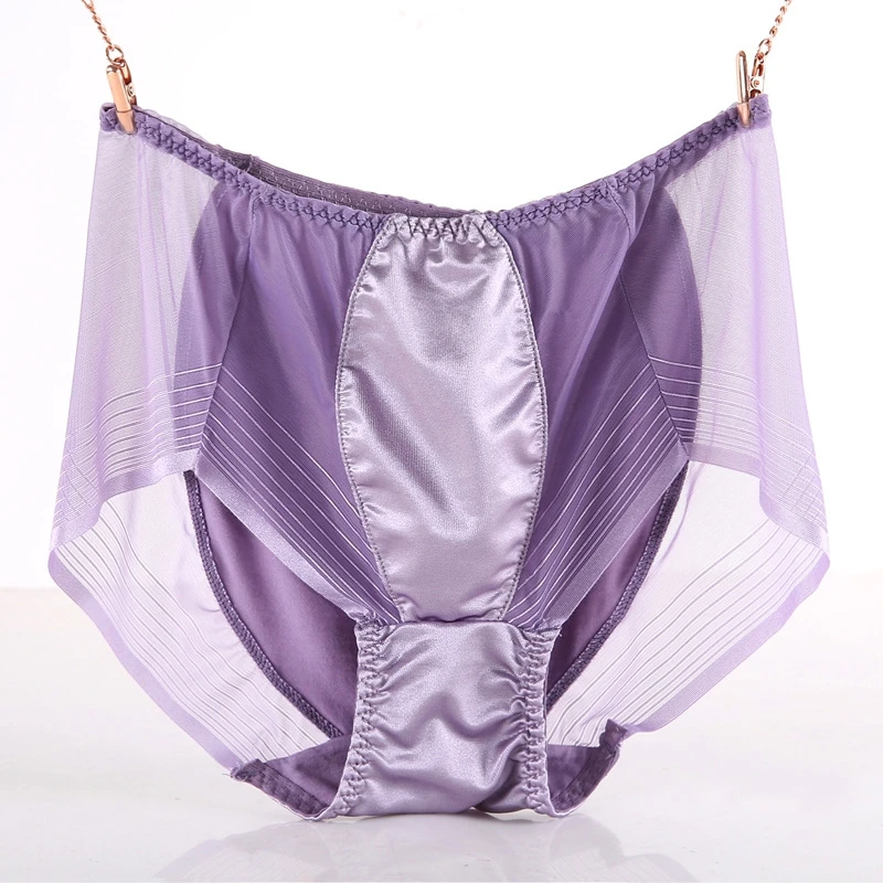 Light Purple Прозрачные женские трусики с высокой талией размера плюс, сексуальные кружевные трусы большого размера, женское нижнее белье розового цвета, 3XL 4XL, распродажа - Цвет: Light Purple