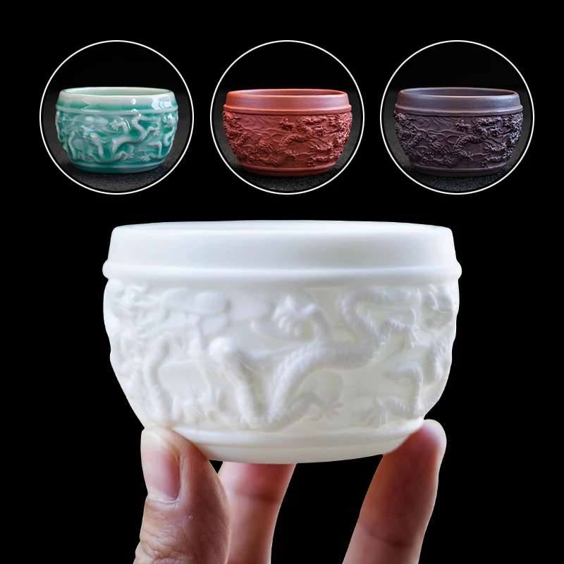 100 мл бутик белый из нефрита и фарфора чайная чашка ручной работы Резьба Дракон