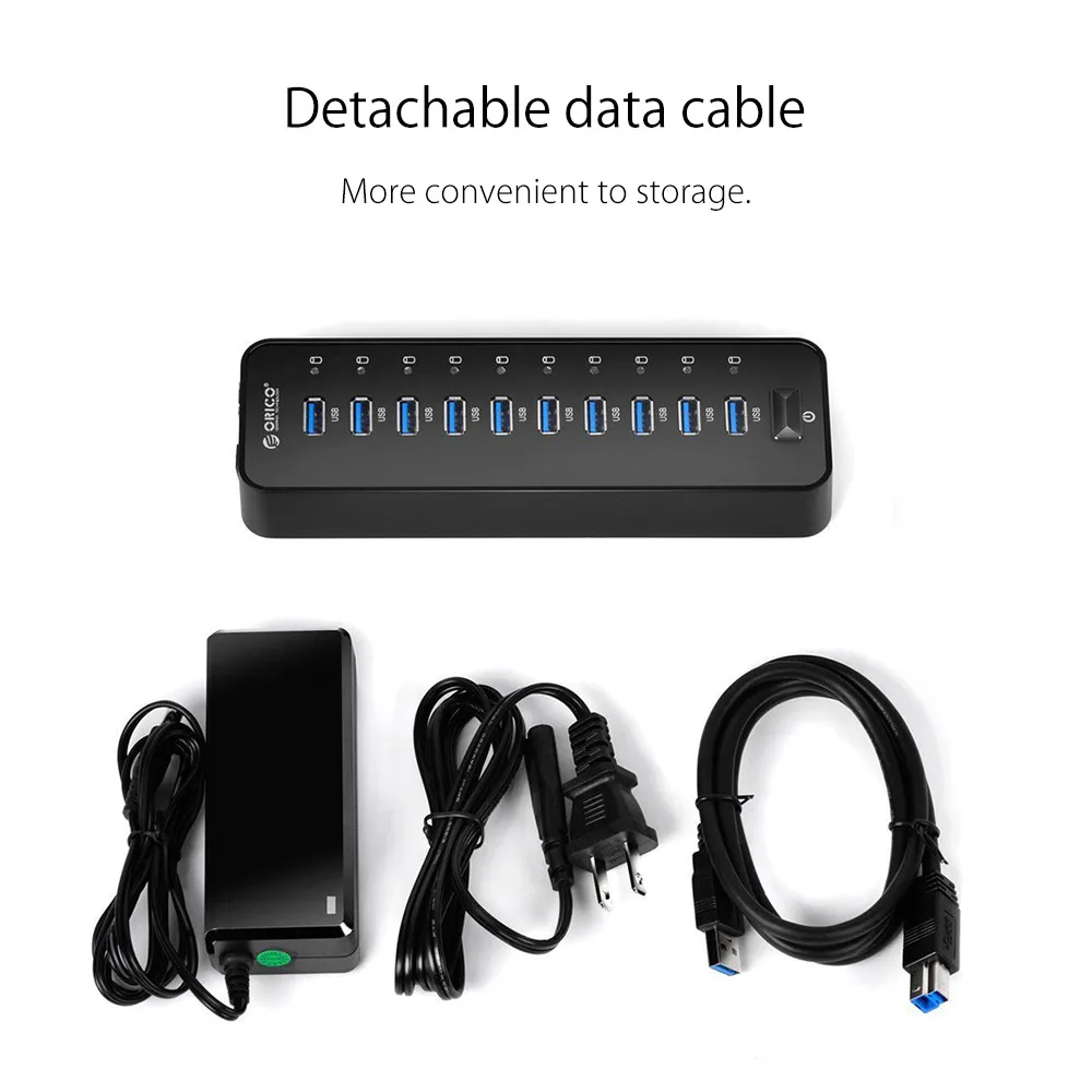 ORICO USB 3,0 10 портов концентратор Супер Скоростной USB разветвитель переносной концентратор адаптер для ноутбука планшета с чипом VL812 12 В адаптер питания