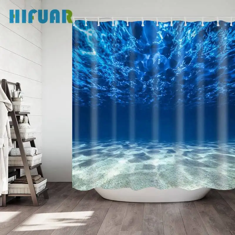 Hifuar 1 шт. 100% водонепроницаемая занавеска для душа Синяя океанская Полиэстеровая