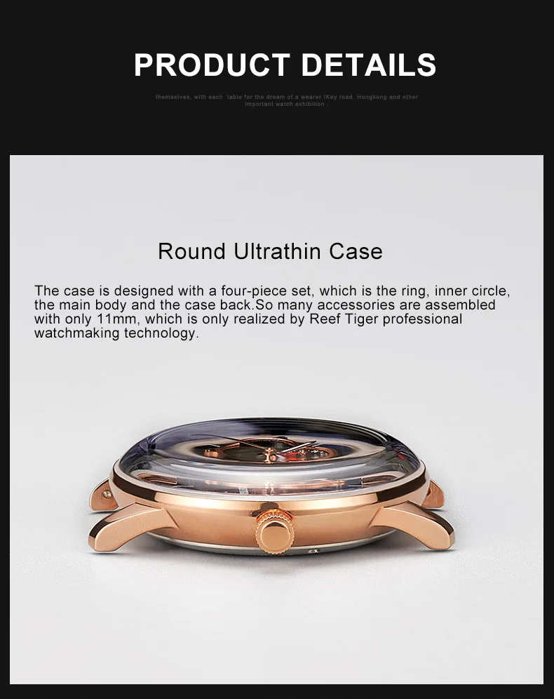 Reef Tiger/ мужские нарядные часы Топ бренд класса люкс автоматические из натуральной кожи розовое золото Аналоговые водонепроницаемые часы Relogio Masculino