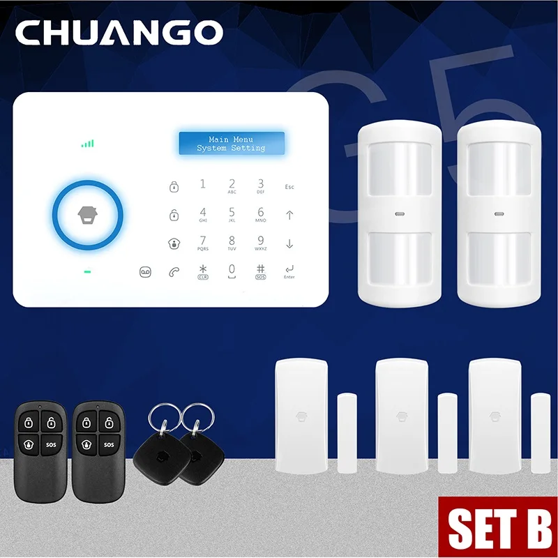 Set B Android IOS App Беспроводная GSM домашняя сигнализация сим Смарт домашняя охранная сигнализация - Цвет: Set B
