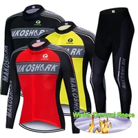winter thermal fleece cycling clothing set long sleeve strap bib trousers mtb pro team cycling jersey ropa maillot ciclismo