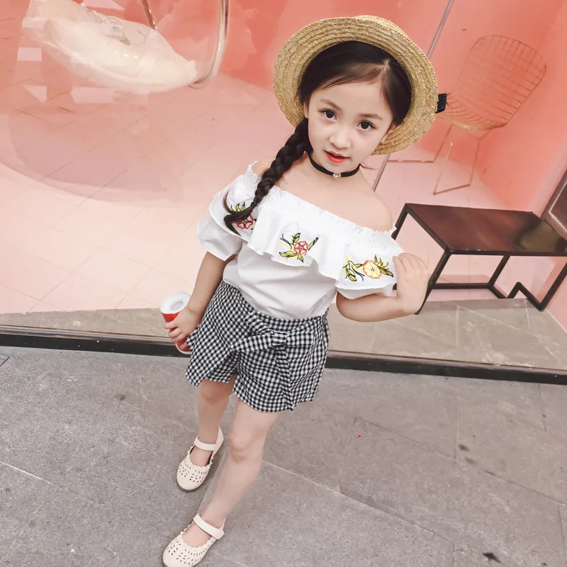 Комплект для девочек AiLe Rabbit в западном стиле Новинка лета 2018 костюм клетку Хань