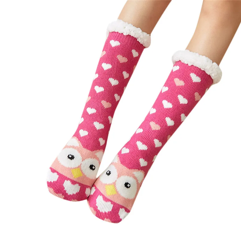 Толстые теплые носки для сна тапочки женские девочек с принтом мультяшных