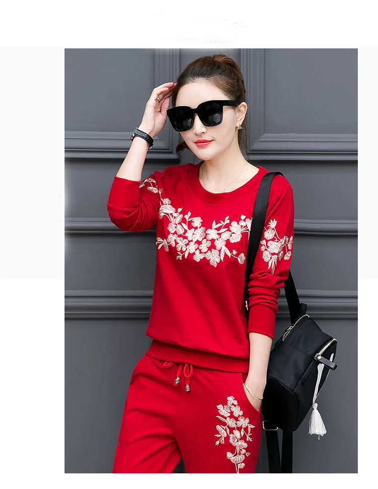Новинка 2021 Женский весенне осенний повседневный комплект с вышивкой спортивный