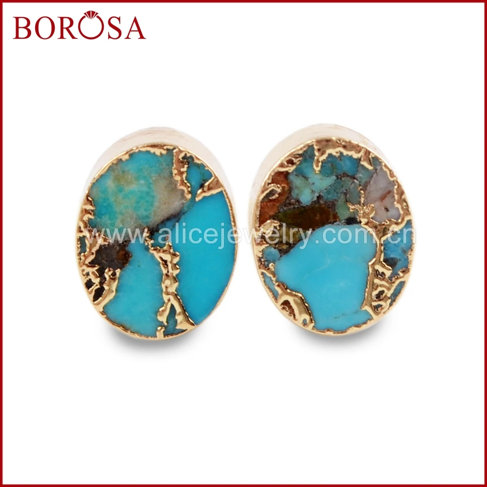 BOROSA 5/10 пар золотой цвет 10х8мм овальные медные натуральная бирюза серьги гвоздики