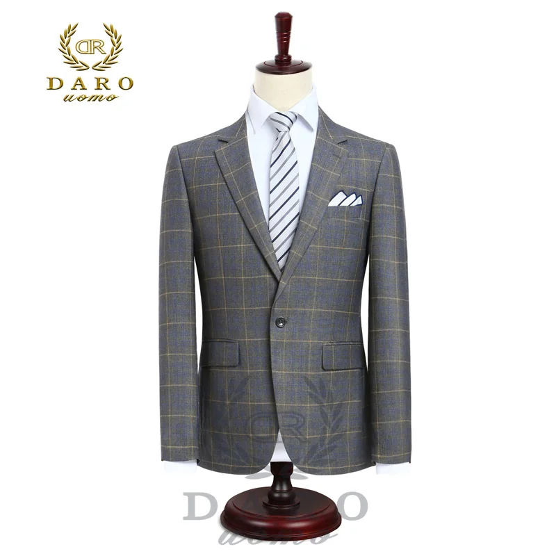 DR8038Grey DARO мужской костюм terno приталенный Повседневный модный сетчатый Блейзер на одной пуговице куртка и брюки для свадебной вечеринки DR8038 - Цвет: DR8038Grey
