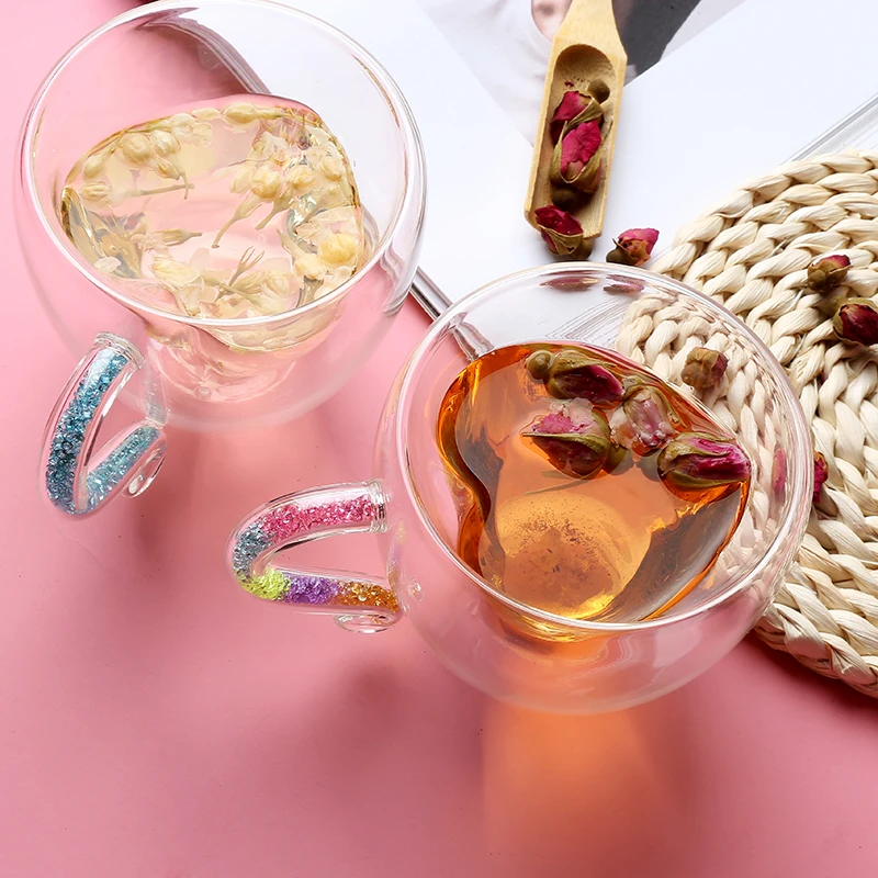 

Heat-resistant Double Wall Glass Cup love shape Double Insulated Coffee Cup Glass Valentine's Day Christmas Gift Drinkware