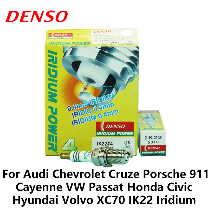 4 шт./компл. DENSO Автомобильная иридиевая Свеча зажигания для Audi Chevrolet Cruze Porsche Cayenne VW Passat Honda Civic ДЛЯ hyundai Volvo IK22