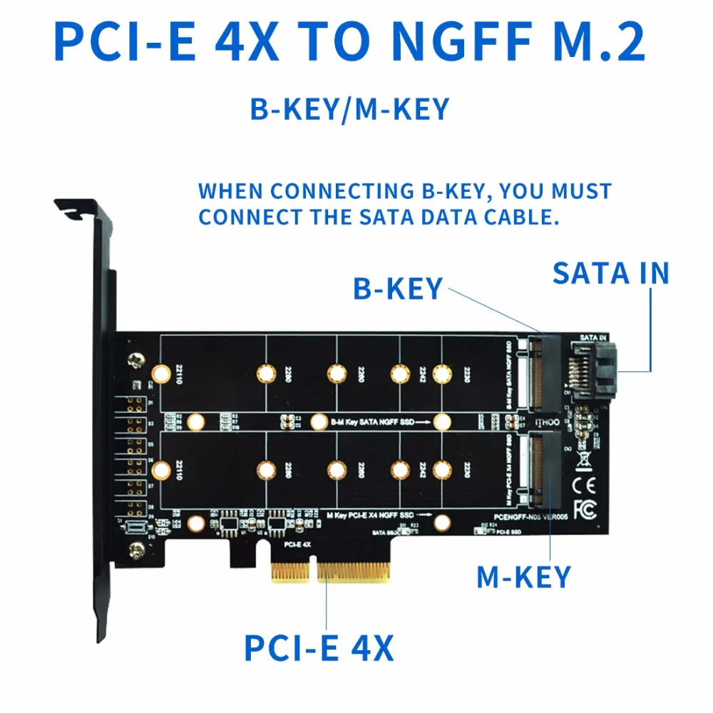 XT-XINTE M.2 NVMe SSD NGFF для PCIE X4 адаптер ключ-карта M+ B двойной Интерфейс для 2230 2242 2260 2280 20110