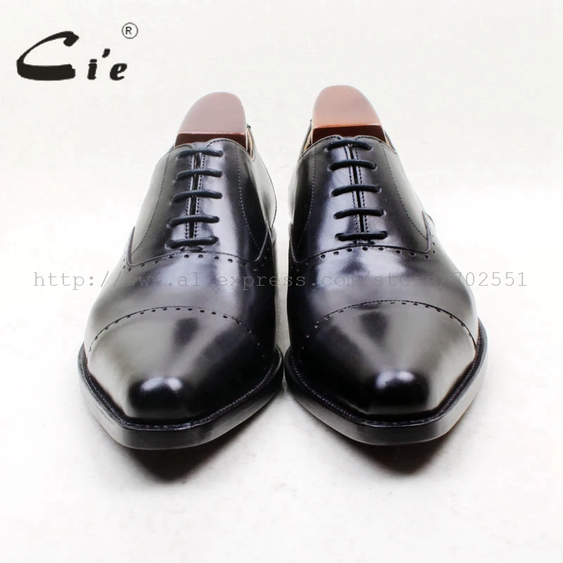 cie Pointed Cap-toe Lace-up Solid Black Italian Goodyear Welted 100% Genuine Calf Leather Handmade Breathable Men's Shoe OX715 | Обувь