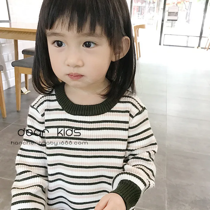 Ins/платье для девочек в полоску вязать Платья-свитеры Новинка 2017 года Корейский