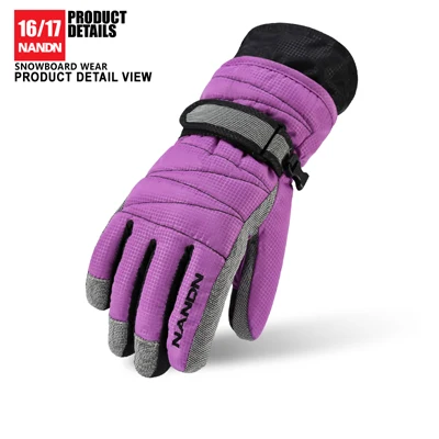 Purple NANDN перчатки для катания на лыжах, сноуборде, снегоходах, мотоцикле, верховой езды, зимние перчатки, ветрозащитные, водонепроницаемые, унисекс, зимние перчатки - Цвет: Purple