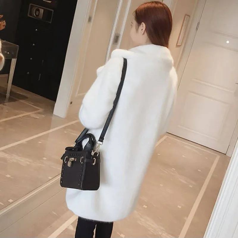 Зимнее женское пальто, новинка, 2XL, искусственный мех, норка, средней длины, женское, тонкое, однорядное, темное, с пряжкой, плюшевое, теплое, плотное, пальто, s98