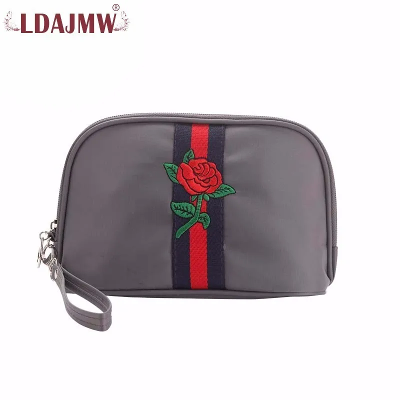 LDAJMW женская сумка для макияжа нейлоновая Роза вышивка большая емкость
