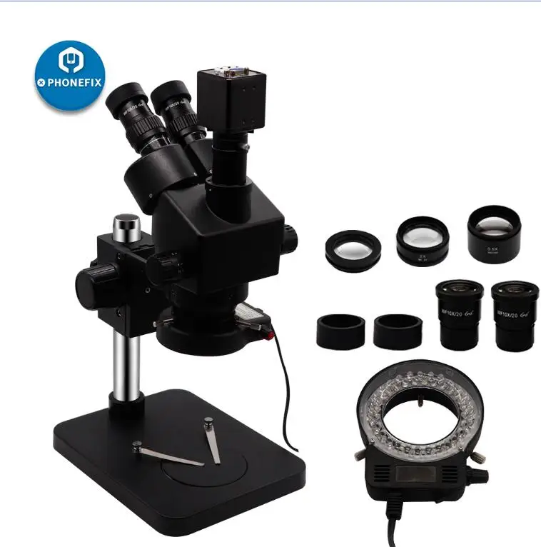 VGA Camera 3.5X-90X Simul-focal Zoom Trinocular Stereo Microscope with 14MP 16MP 21MP HDMI Camera Black Microscope Phone Soldering Repair - Цвет: VGA Camera
