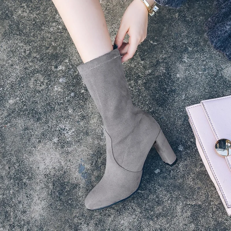 Большие размеры 34-48 Модные ботильоны с эластичными носками женские эластичные