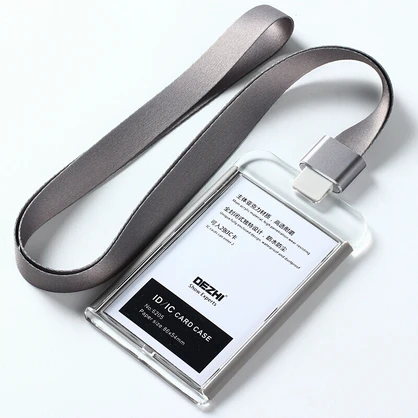 grey set DEZHI-абсолютно новые бизнес ID IC Держатели карт для офиса, красочные один держатель Бейджа, держатель Бейджа с полосой шнурок, логотип на заказ - Цвет: grey set