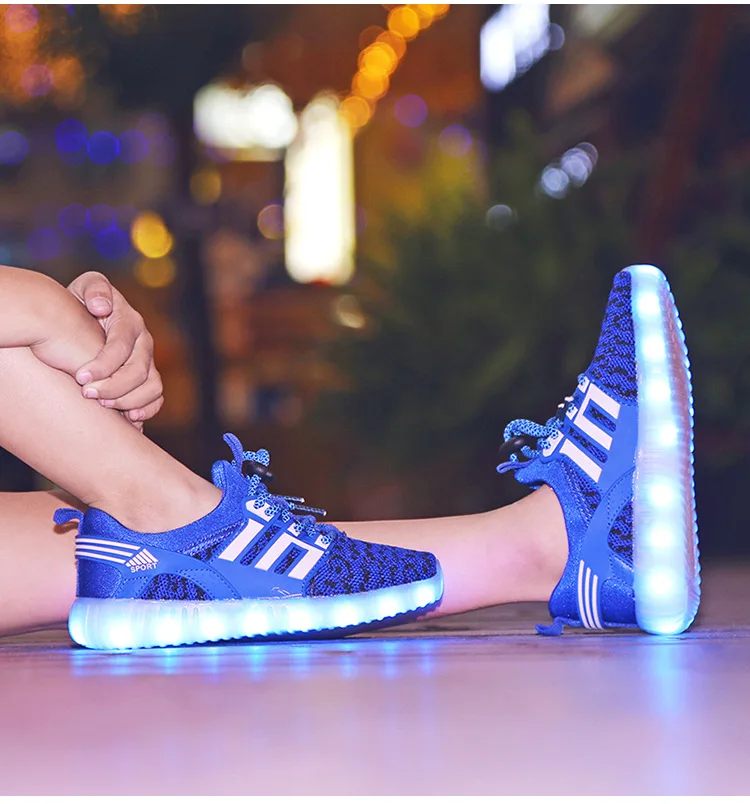 7ipupas Blue Canvas Kids Led Shoe With Usb Charging Glowing Sneakers 11 Color Soles Led Luminous Sneakers Light Up Children Shoe