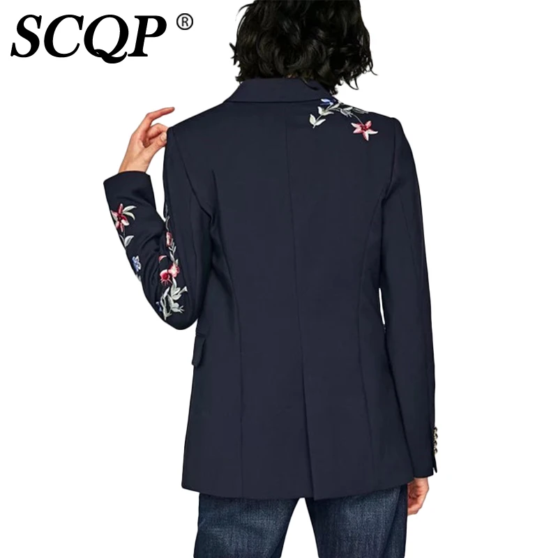 SCQP Embroidery Floral Pockets Spring Jacket Women Long Sleeve Ladies V-neck Outerwear Womens Fashion Office 2017 | Женская одежда