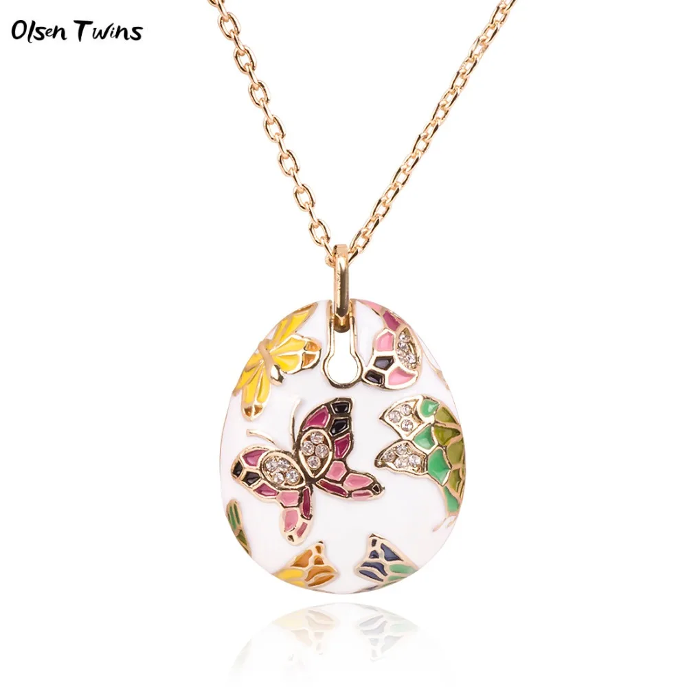 

Olsen Twins Colorful Enamel Rhinestone Gold Butterfly Pendant Necklace Chinese Style Cloisonne Jewelry Dropshipping