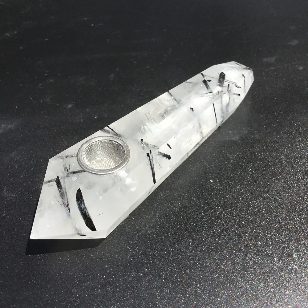 Натуральный черный турмалин Rutilated кварц кристалл курительные трубы | Дом и сад