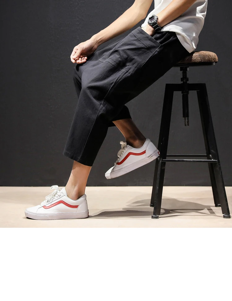 Sinicism Store Лето 5XL широкие шаровары мужские широкие ноги мешковатые брюки мужские повседневные брюки с большим карманом из хлопка и льна